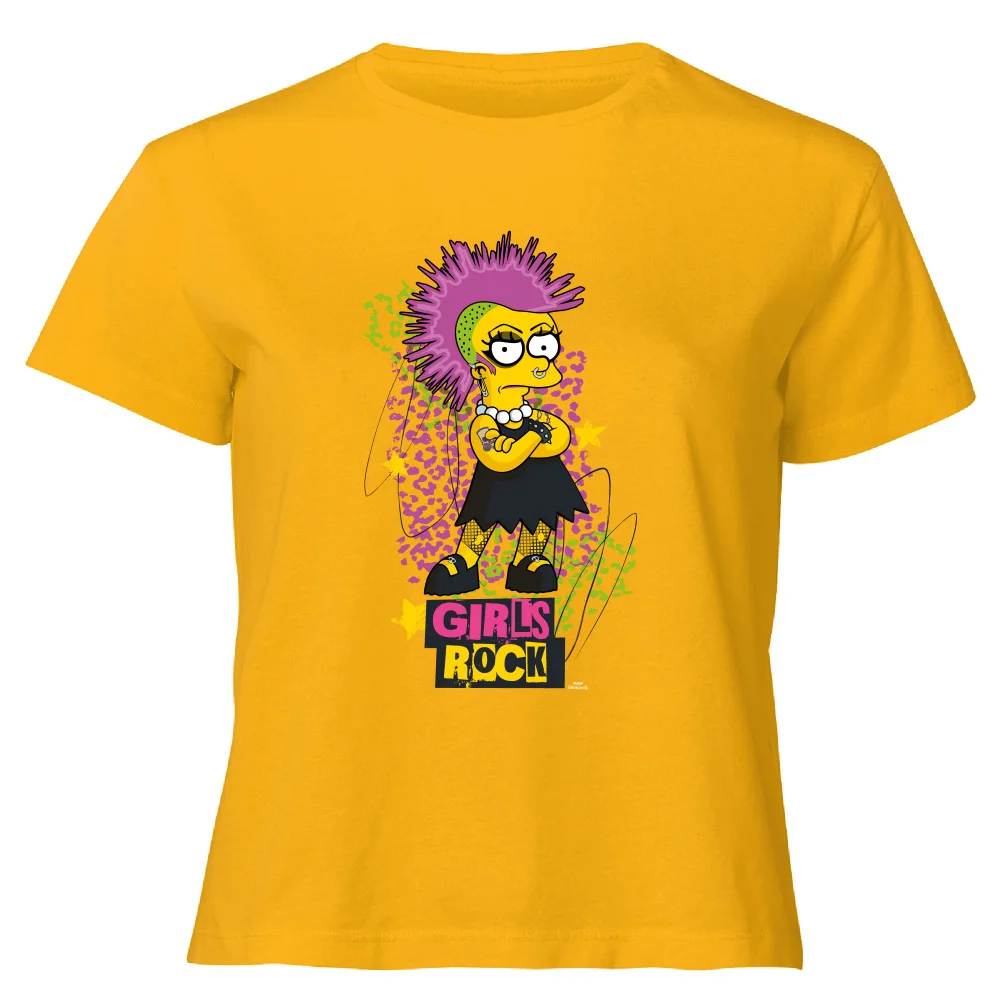 The Simpsons Lisa Girls Rock Women's Cropped T-Shirt - Mustard - XS - Mustard Image 1