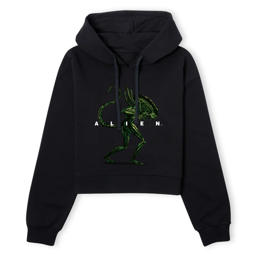 Alien Full Side Women's Cropped Hoodie - Black - XS - Black Image 1
