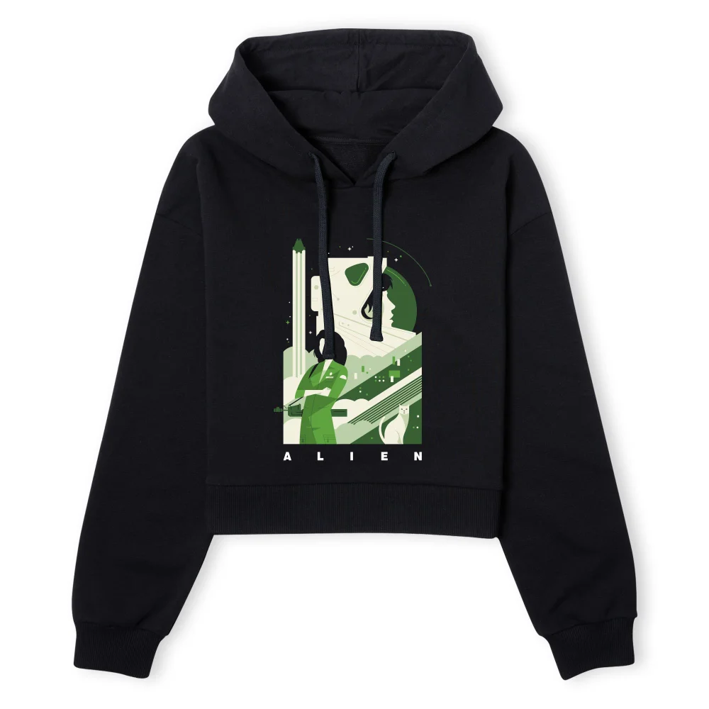 Alien Ripley Space Collage Women's Cropped Hoodie - Black - XS - Black Image 1