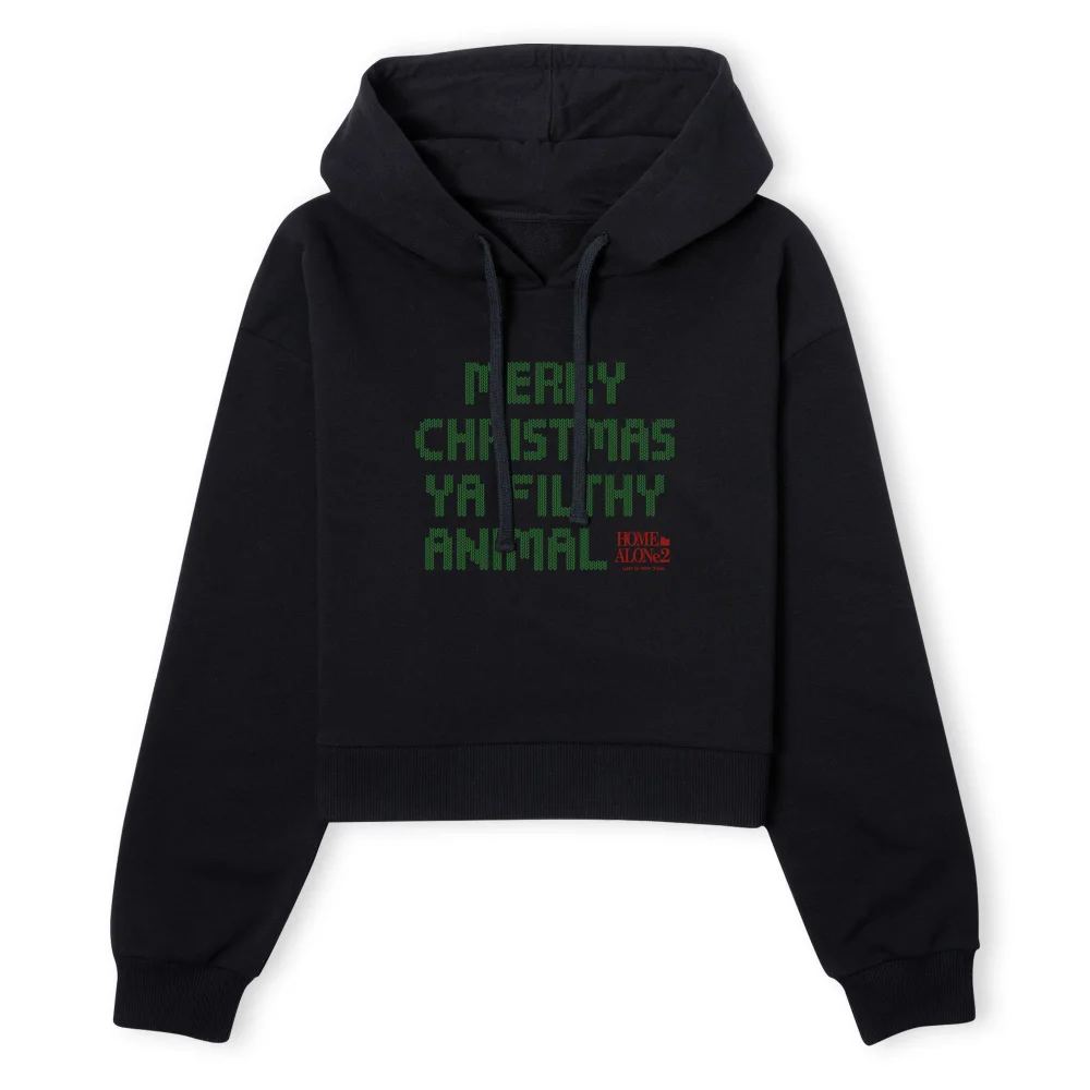 Home Alone Ya Filthy Animal Women's Cropped Hoodie - Black - XS - Black Image 1