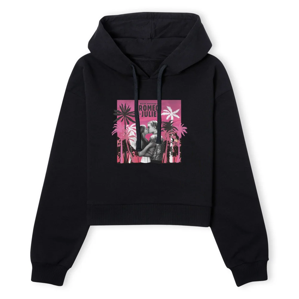 Romeo and Juliet Palmtree Women's Cropped Hoodie - Black - XS - Black Image 1