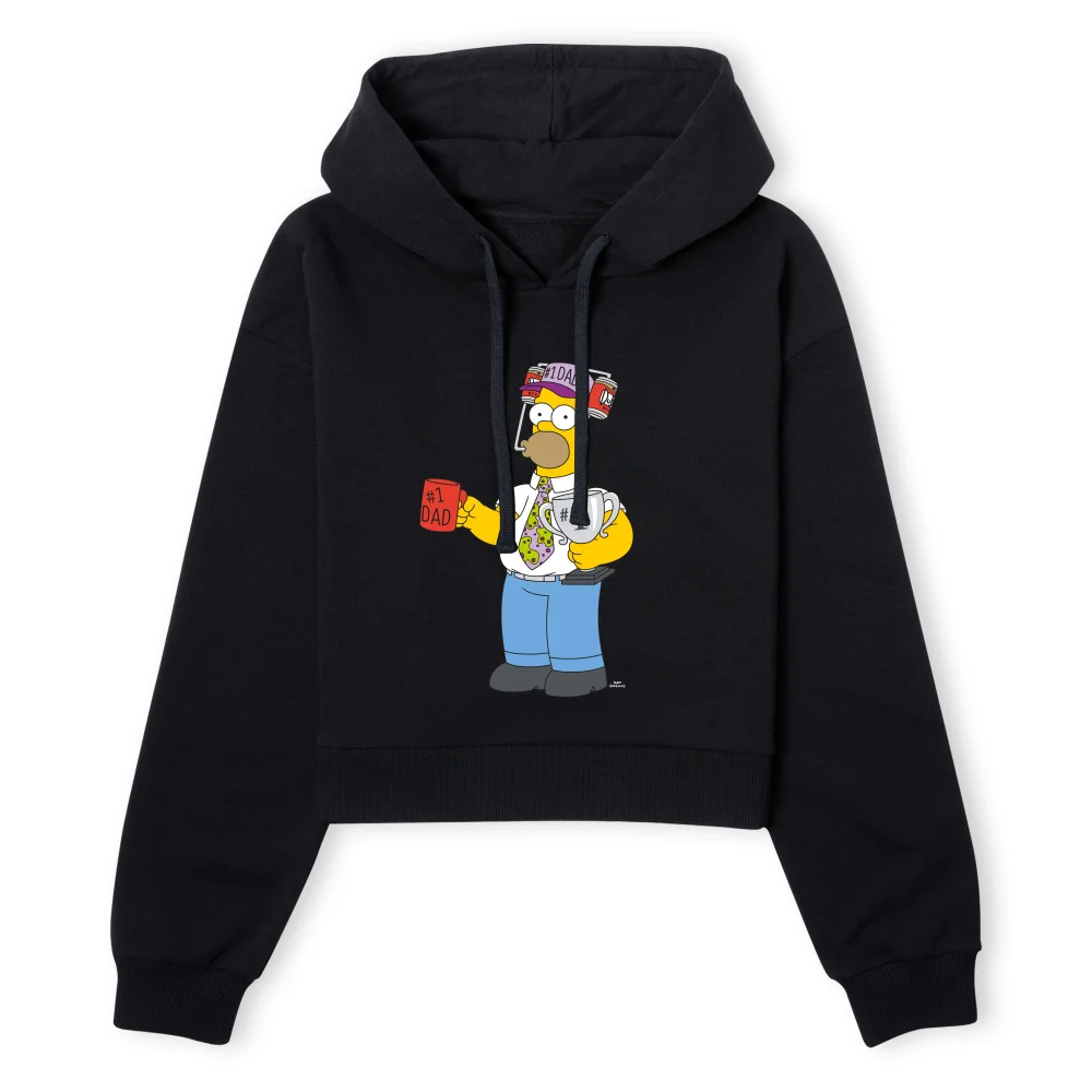 The Simpsons Homer Number 1 Dad Women's Cropped Hoodie - Black - XS - Black Image 1