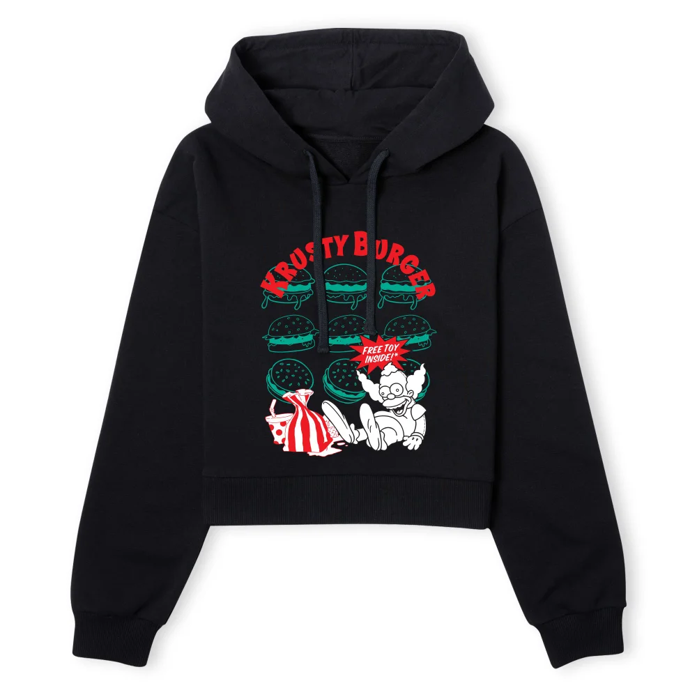 The Simpsons Krusty Burger Women's Cropped Hoodie - Black - XS - Black Image 1