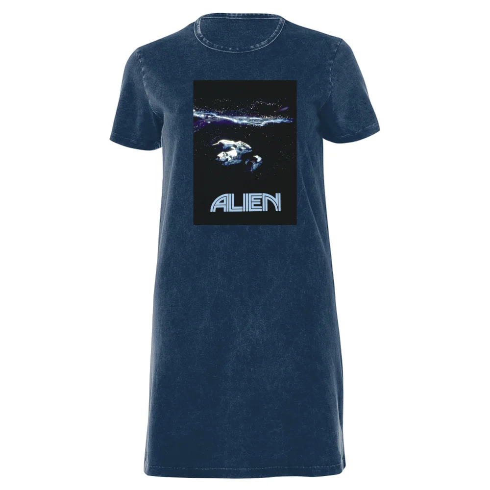 Alien Spacetravel Still Women's T-Shirt Dress - Navy Acid Wash - XXL - Navy Acid Wash Image 1