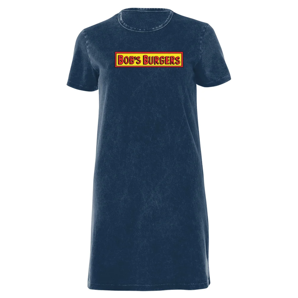 Bob's Burgers Block Logo Women's T-Shirt Dress - Navy Acid Wash - XXL - Navy Acid Wash Image 1