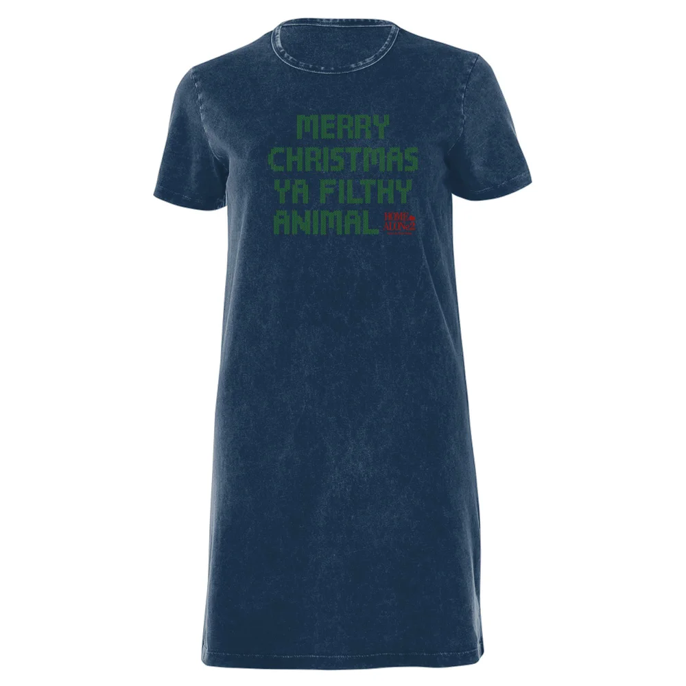Home Alone Ya Filthy Animal Women's T-Shirt Dress - Navy Acid Wash - XXL - Navy Acid Wash Image 1