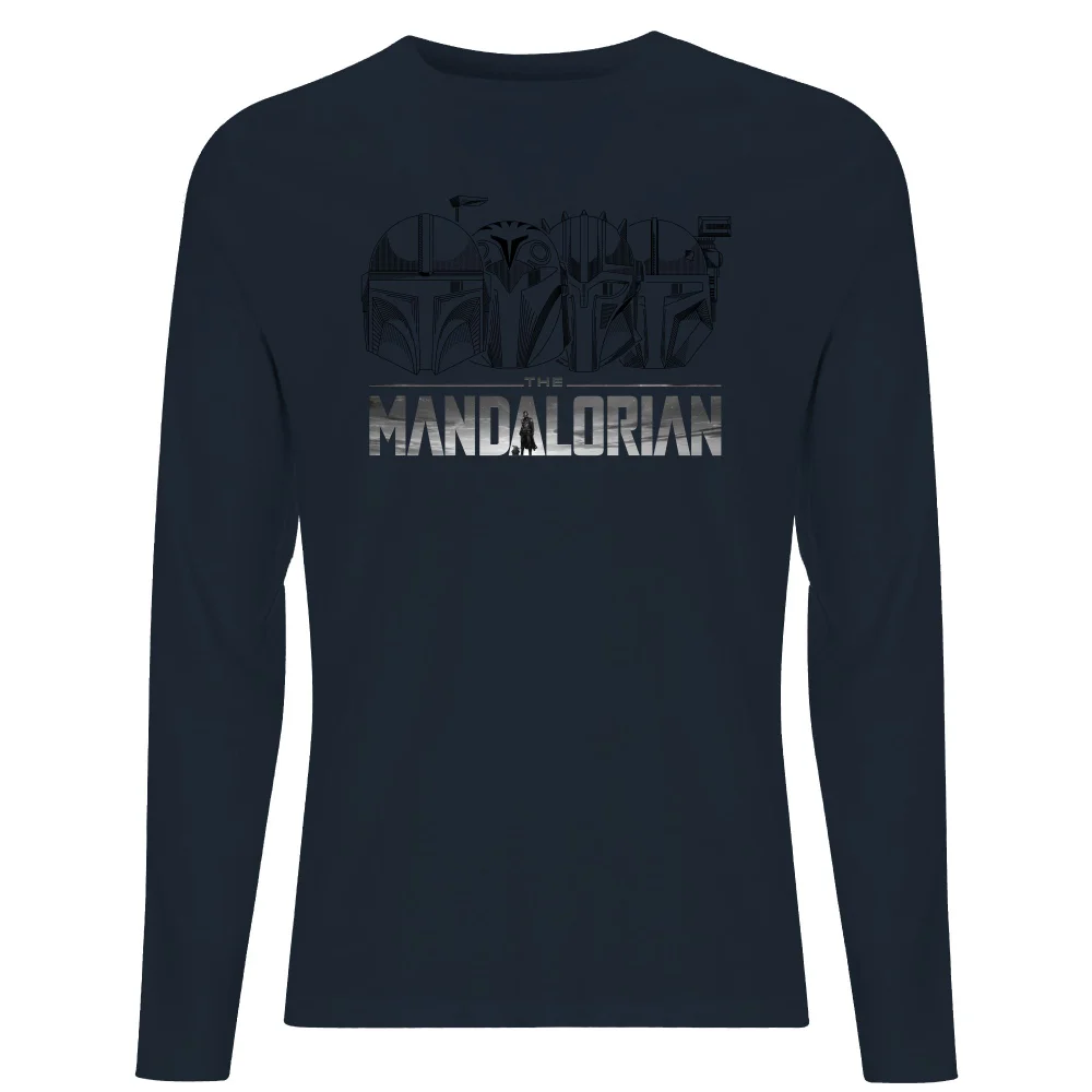Star Wars The Mandalorian Helmets Line Art - Light Base Men's Long Sleeve T-Shirt - Navy - S Image 1