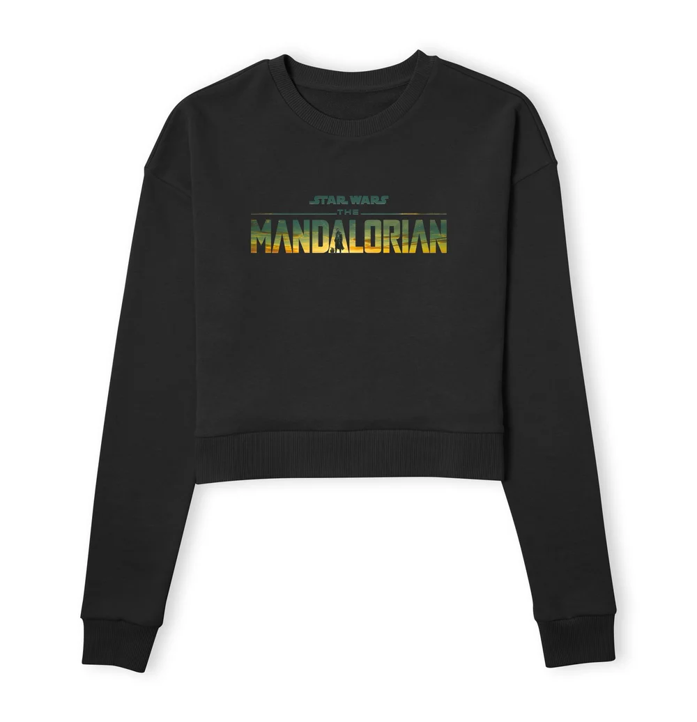 Star Wars The Mandalorian Sunset Logo Women's Cropped Sweatshirt - Black - XS Image 1
