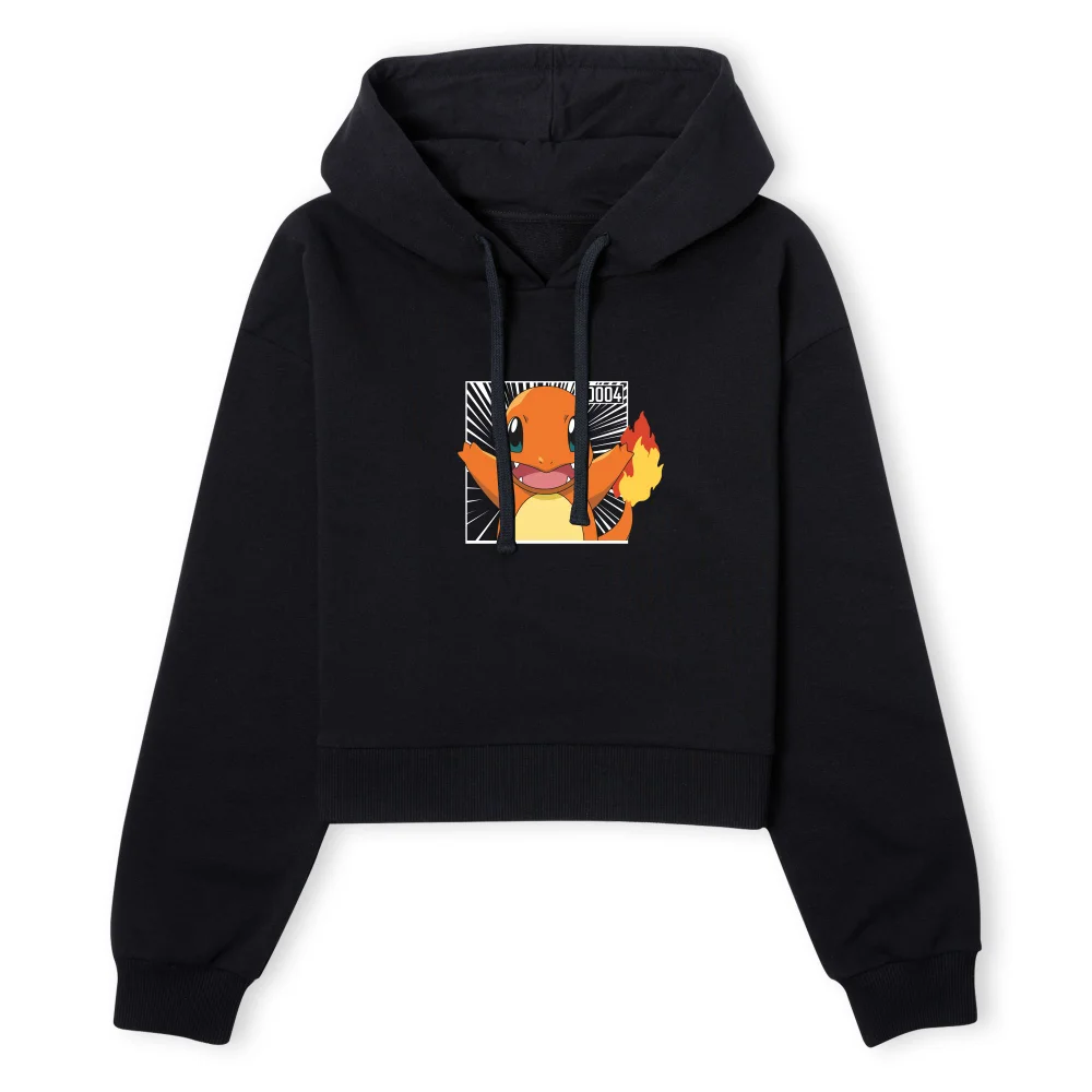 Pokémon Pokédex Charmander #0004 Women's Cropped Hoodie - Black - XS Image 1