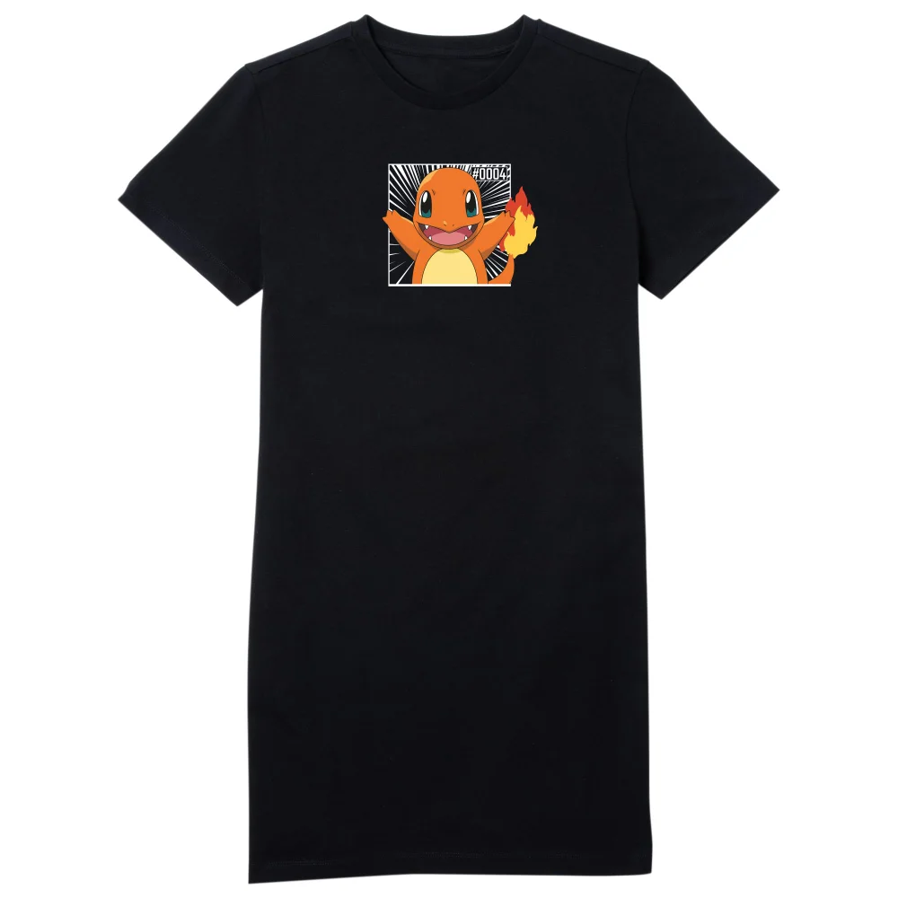 Pokémon Pokédex Charmander #0004 Women's T-Shirt Dress - Black - M Image 1