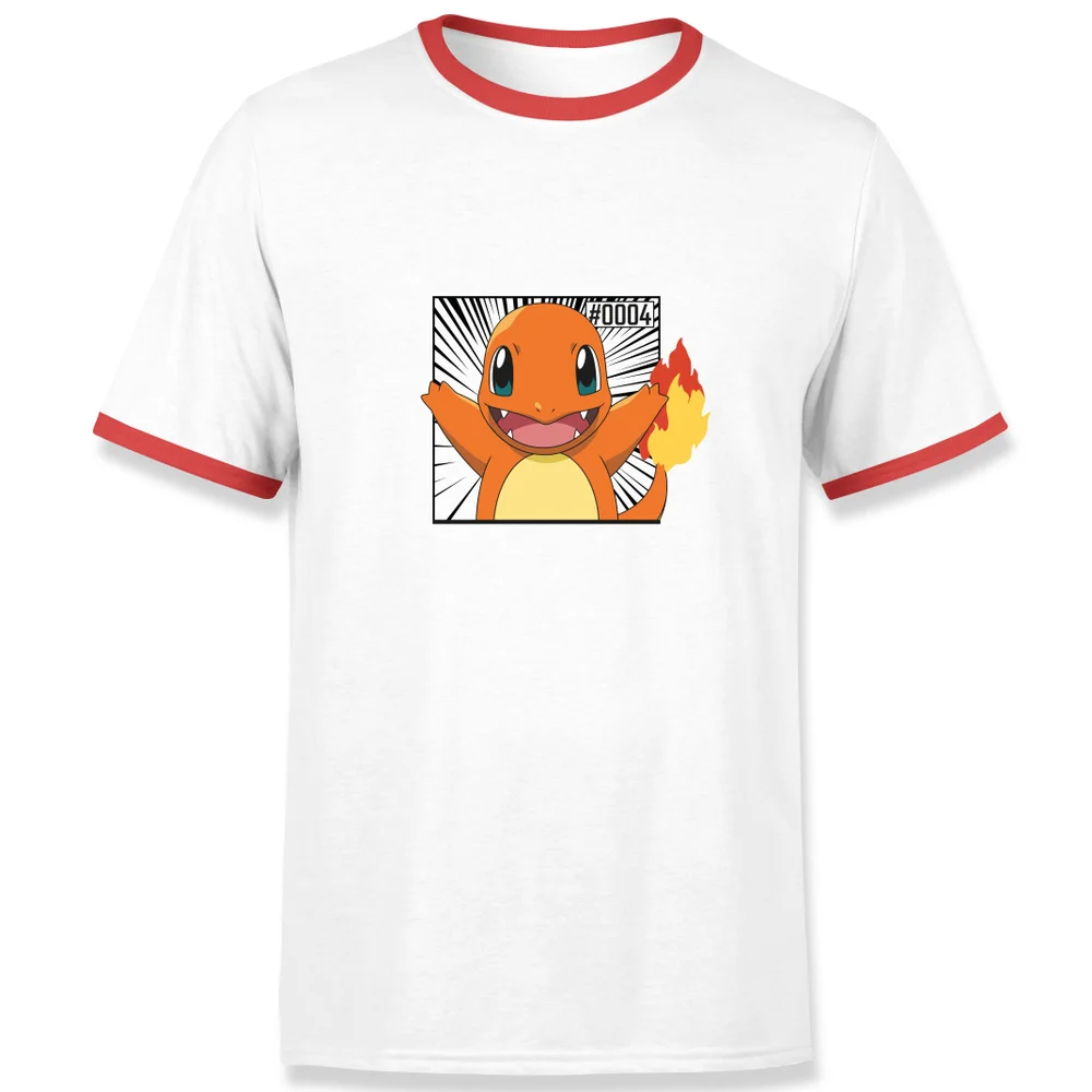 Pokémon Pokédex Charmander #0004 Men's Ringer T-Shirt - White/Red - S Image 1