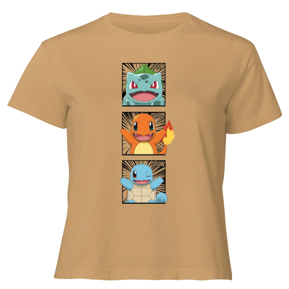 Pokemon Generation 1 Starters Women's Cropped T-Shirt - Tan - XL Image 1