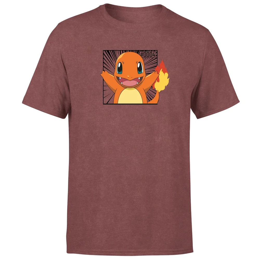 Pokémon Pokédex Charmander #0004 Men's T-Shirt - Burgundy Acid Wash - S Image 1