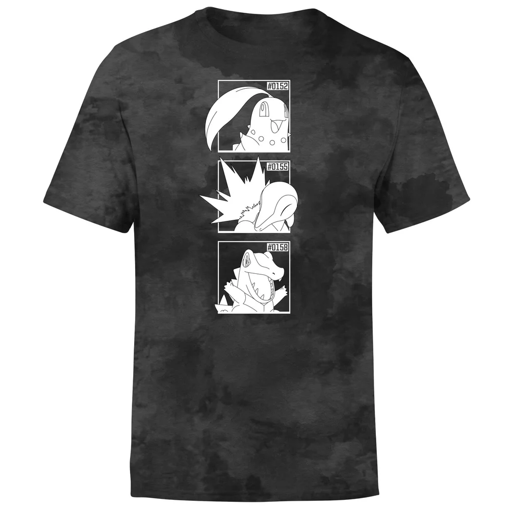 Pokemon Generation 2 Monochrome Starters Men's T-Shirt - Black Tie Dye - S Image 1