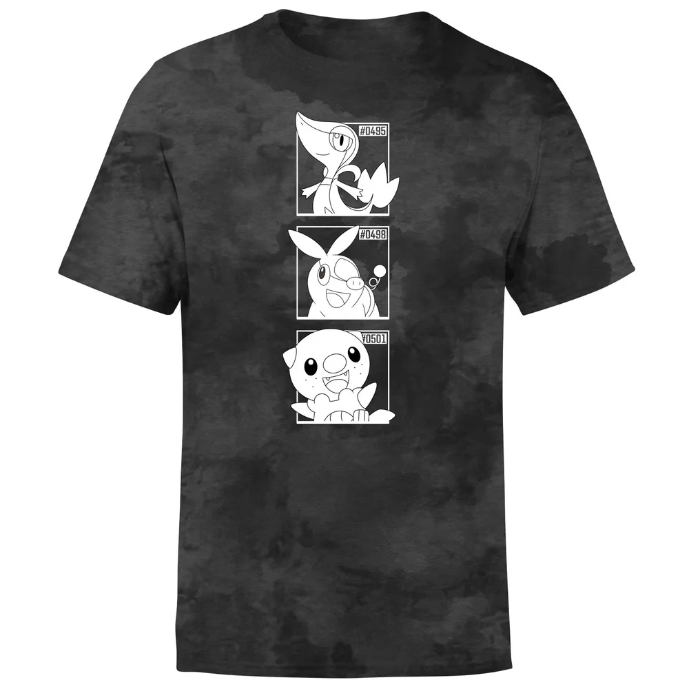 Pokemon Generation 5 Monochrome Starters Men's T-Shirt - Black Tie Dye - S Image 1