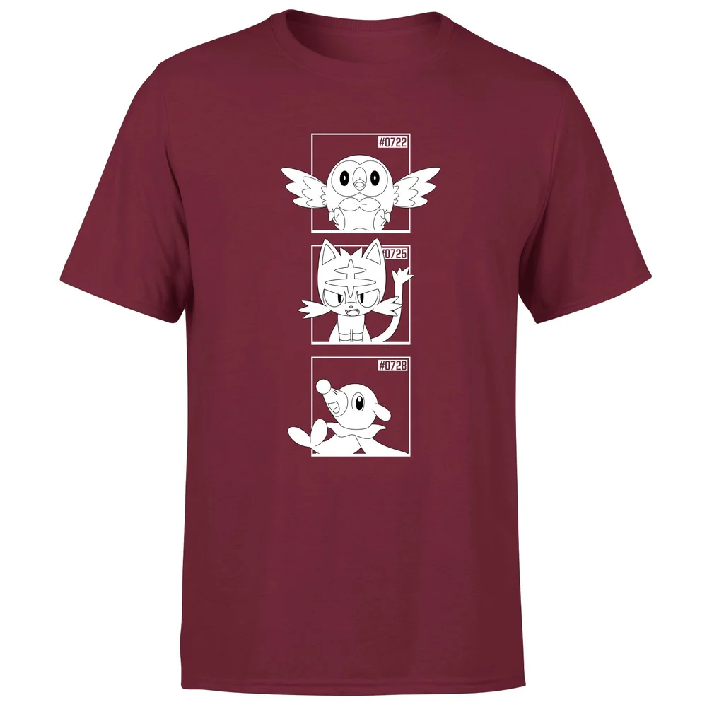 Pokemon Generation 7 Monochrome Starters Men's T-Shirt - Burgundy - S Image 1
