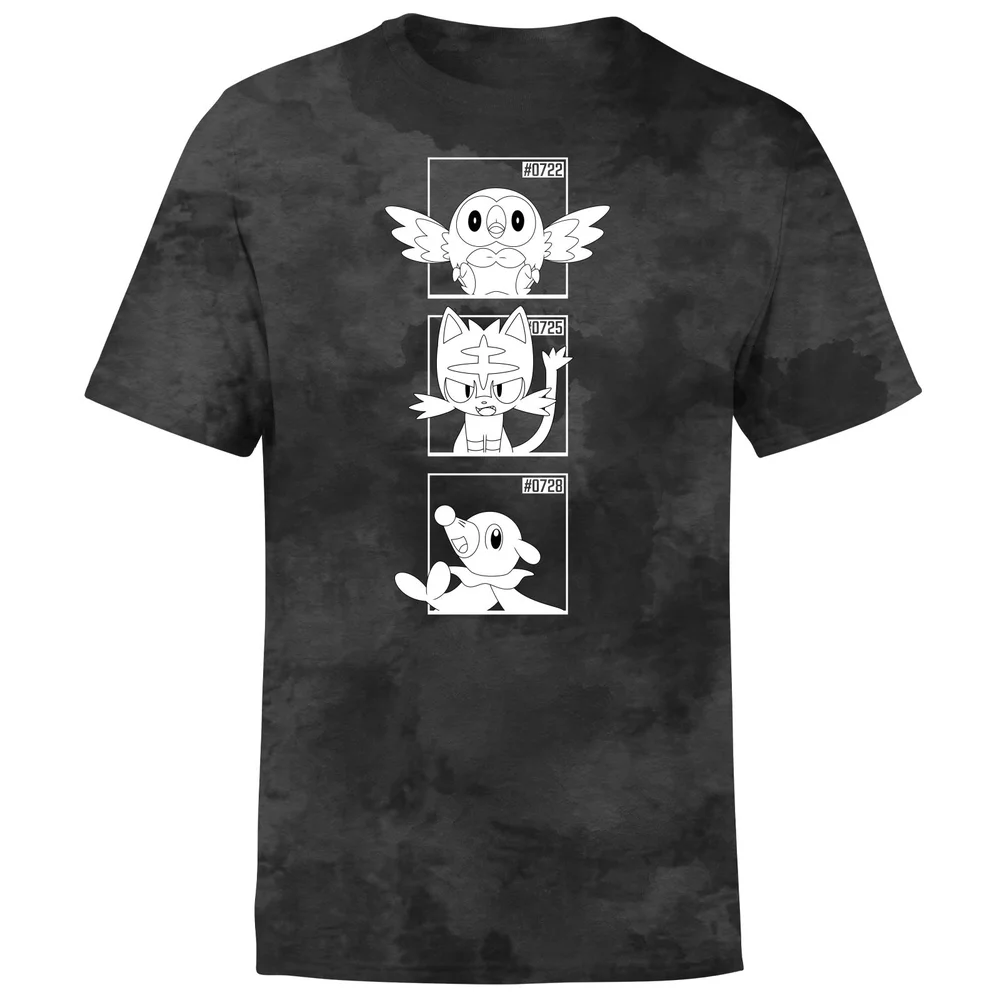 Pokemon Generation 7 Monochrome Starters Men's T-Shirt - Black Tie Dye - S Image 1