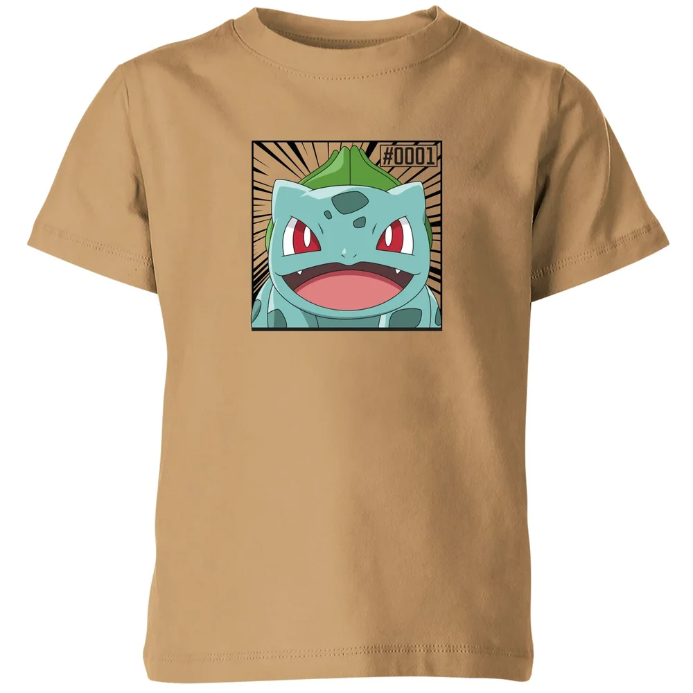 Pokémon Pokédex Bulbasaur #0001 Kids' T-Shirt - Tan - 3-4 Years Image 1