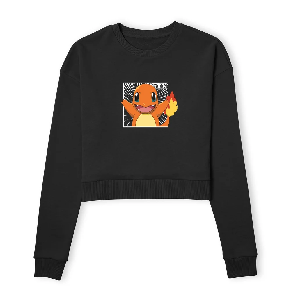 Pokémon Pokédex Charmander #0004 Women's Cropped Sweatshirt - Black - XS Image 1