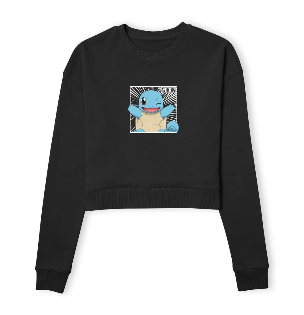 Pokémon Pokédex Squirtle #0007 Women's Cropped Sweatshirt - Black - XS Image 1