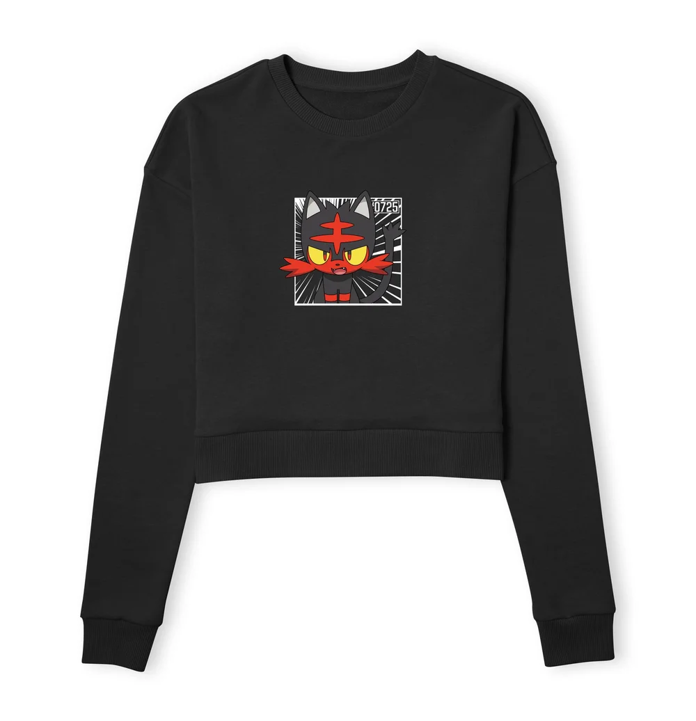Pokemon Litten Women's Cropped Sweatshirt - Black - XS Image 1