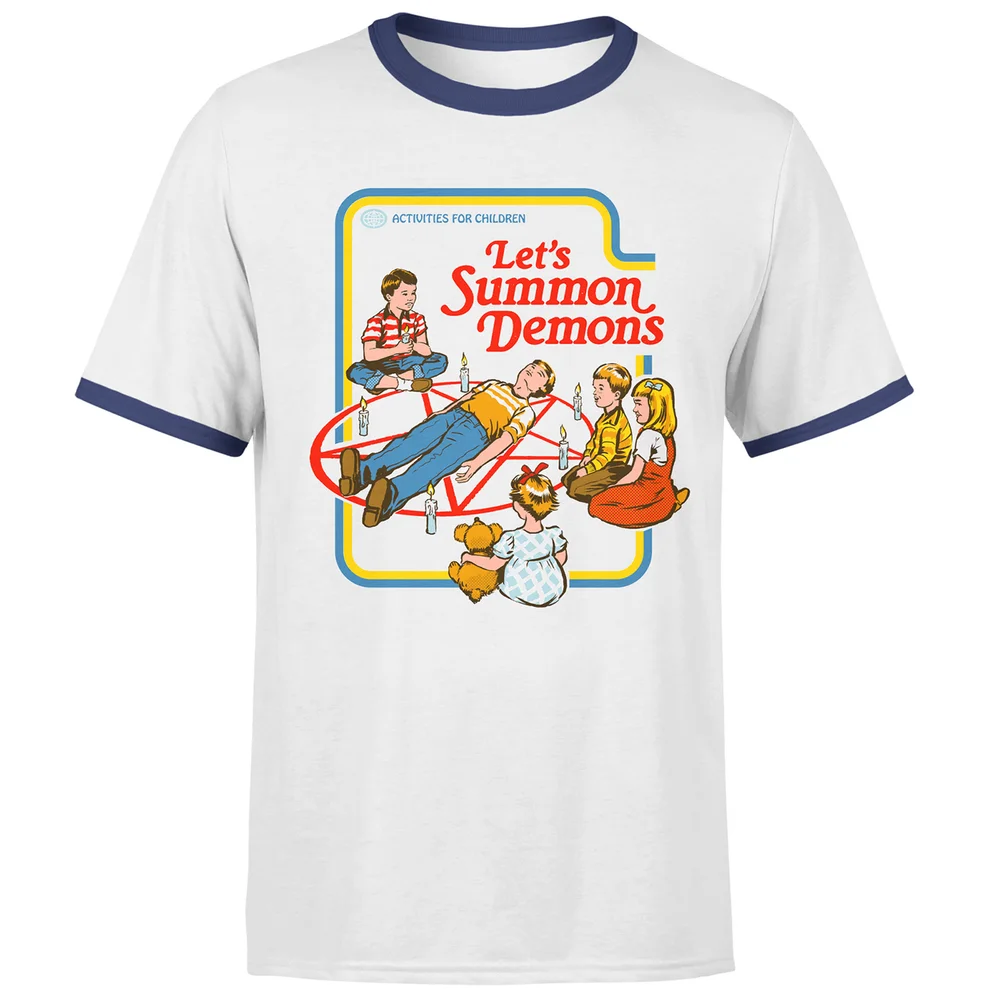 Let's Summon Demons Men's Ringer T-Shirt - White/Navy - XS - White/Black Image 1