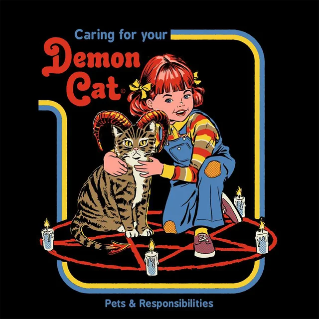Steven Rhodes Caring For Your Demon Cat Unisex T-Shirt - Black
