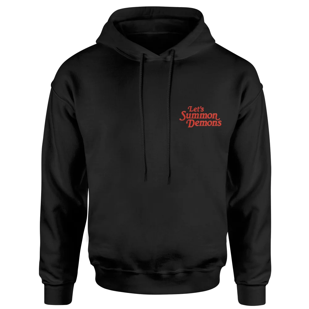 Let's Summon Demons Embroidered Front With Back Print Hoodie - Black - L - Black Image 1