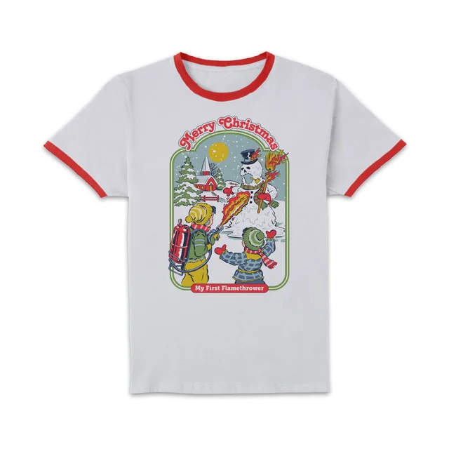 Steven Rhodes My First Flamethrower Unisex Ringer T-Shirt - White/Red