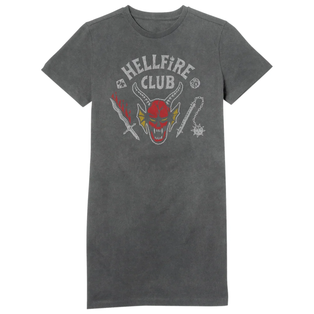 Stranger Things Hellfire Club Vintage Women's T-Shirt Dress - Black Acid Wash - S - Black Acid Wash Image 1