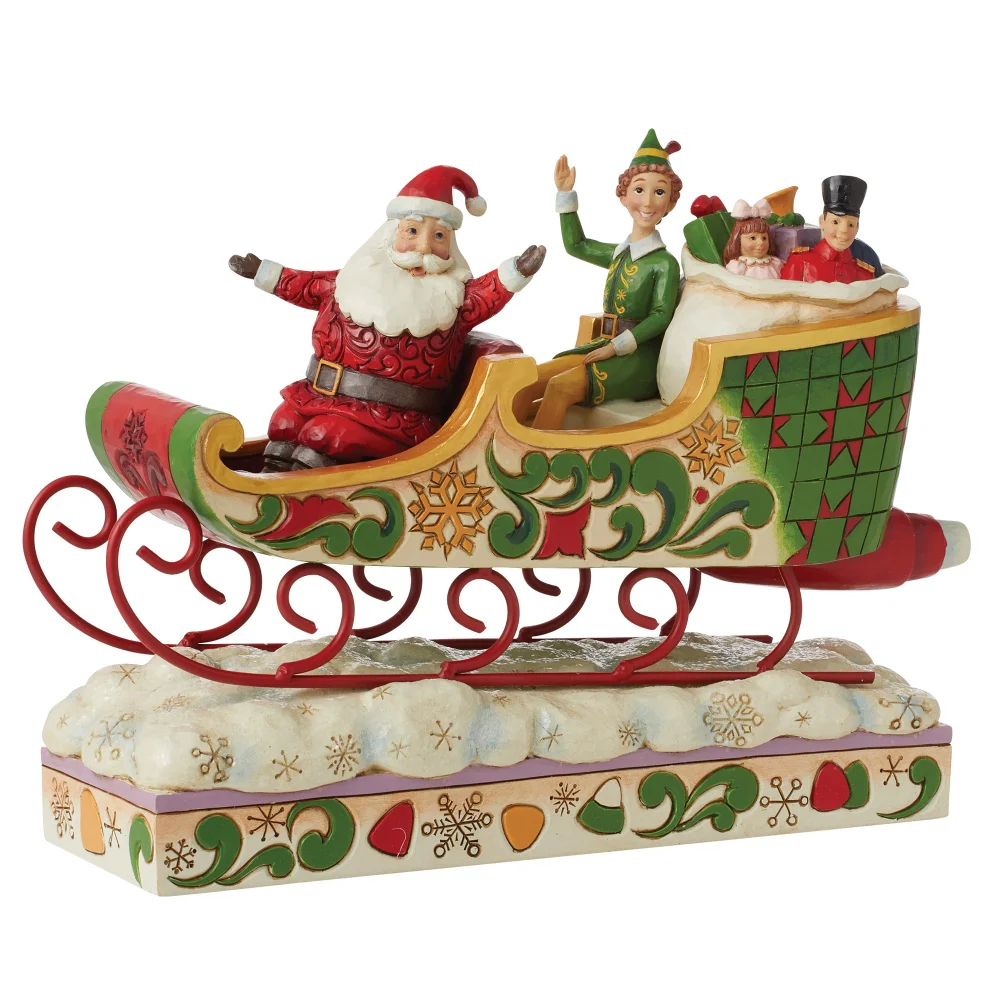 Enesco Elf by Jim Shore Spreading Christmas Cheer (Buddy with Santa in Sleigh Figurine) (20cm) Image 1
