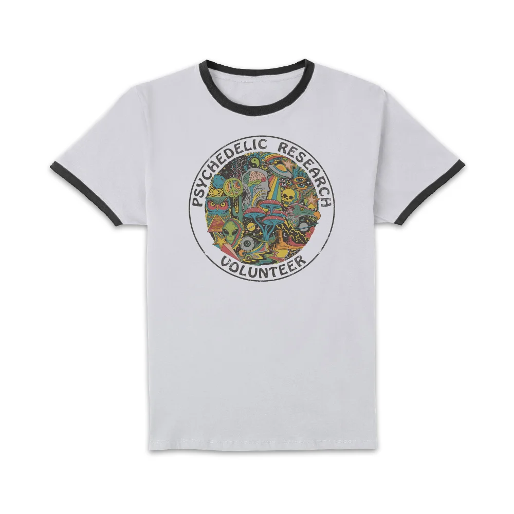 Steven Rhodes Psychedelic Research Volunteer Unisex Ringer T-Shirt - White/Black - S Image 1