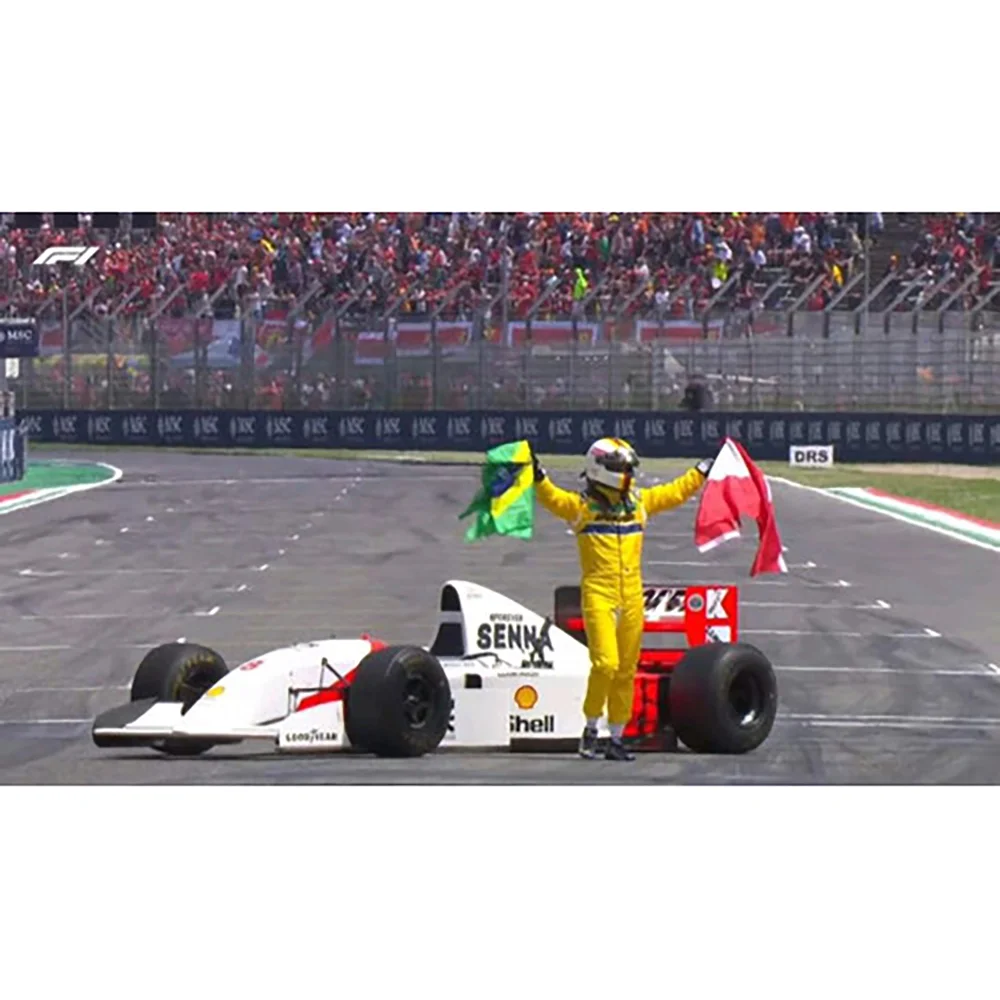 Minichamps 1:43 McLaren Ford MP4/8 - Sebastian Vettel - Tribute Imola 18.05.24 W Standing Figurine And Flag Image 1