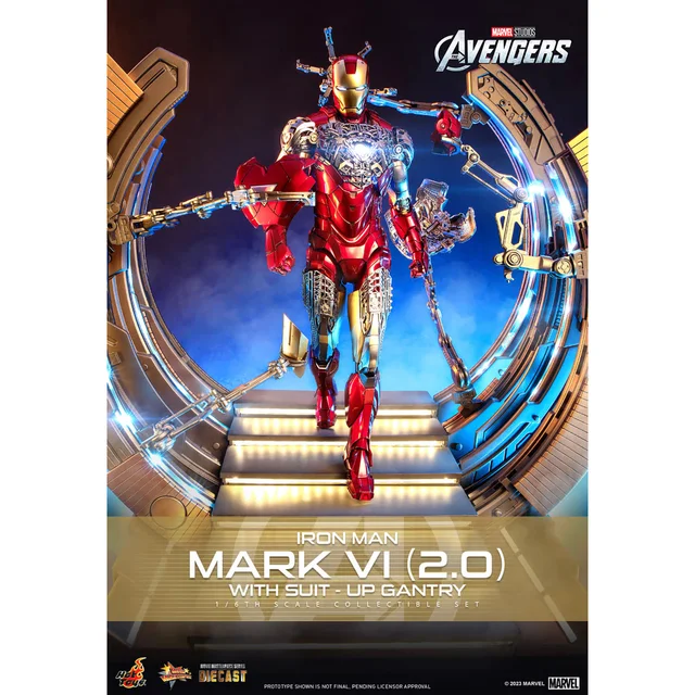 Hot Toys 1:6 Scale Marvel Iron Man Mark VI (2.0) with Suit-Up Gantry Statue