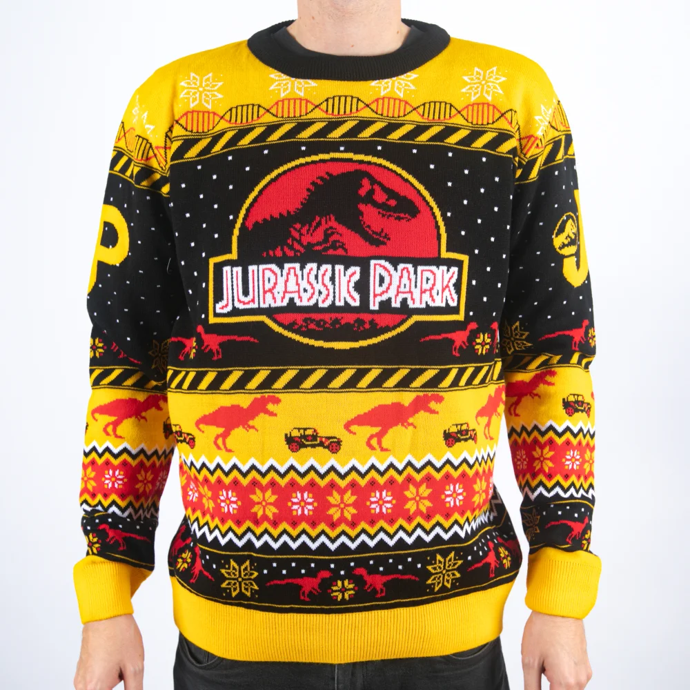 Jurassic Park Logo Knitted Christmas Jumper - S Image 1