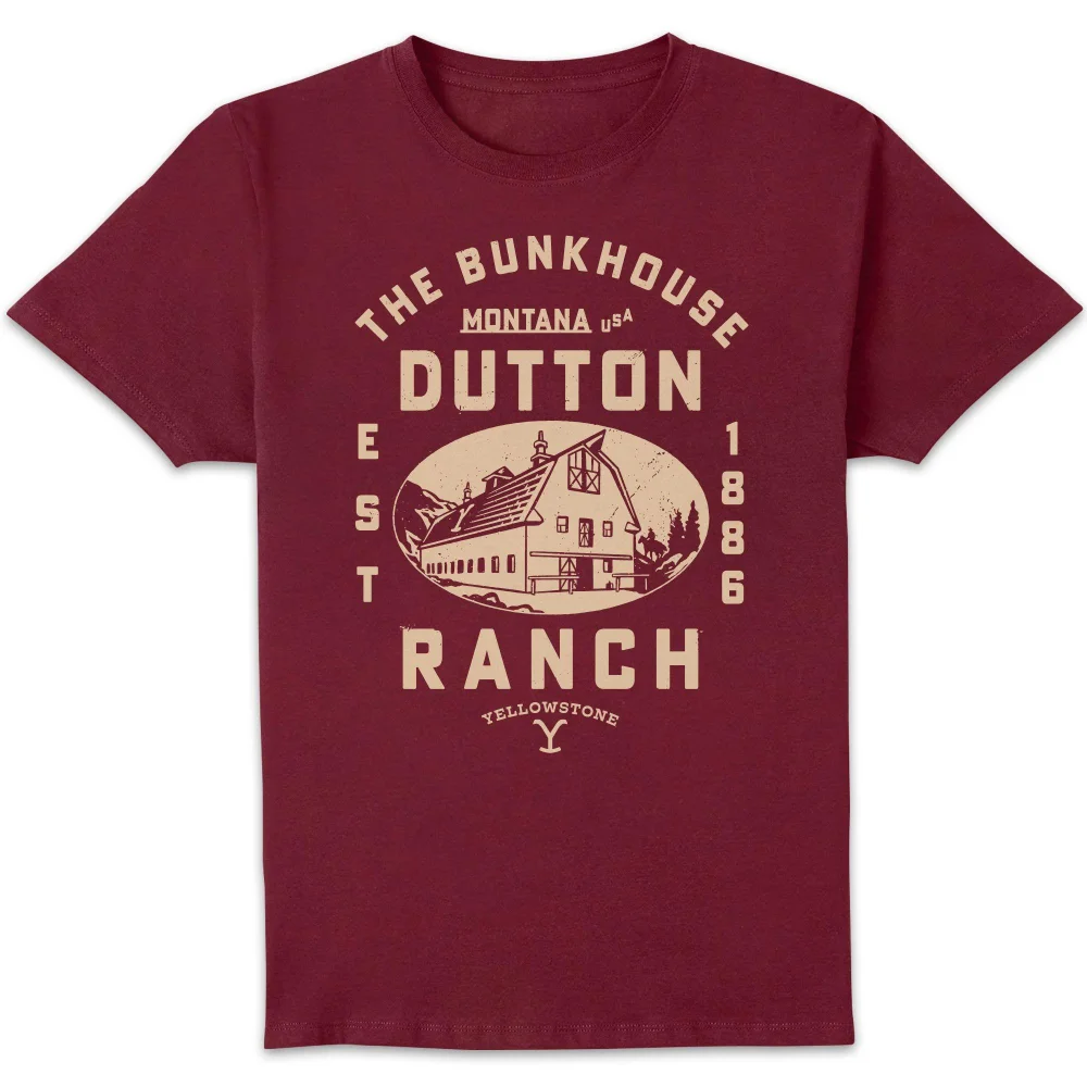 Yellowstone Dutton Ranch Woodcut Unisex T-Shirt - Burgundy - S Image 1
