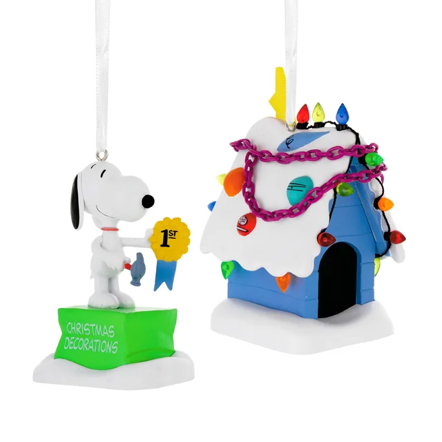 Hallmark Storied Moments PEANUTS Ornaments - Set of 2 - SNOOPY & Doghouse
