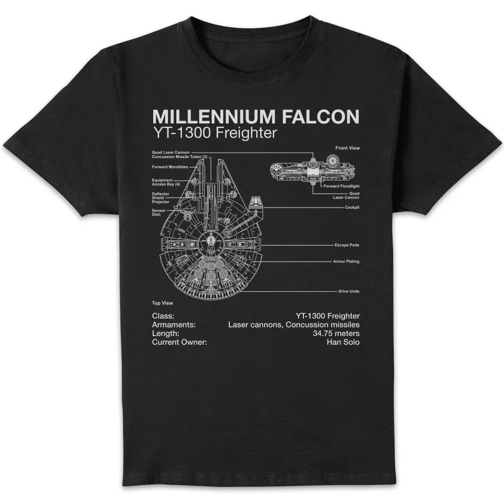 Star Wars Millennium Falcon Sketch Unisex T-Shirt - Black - S Image 1
