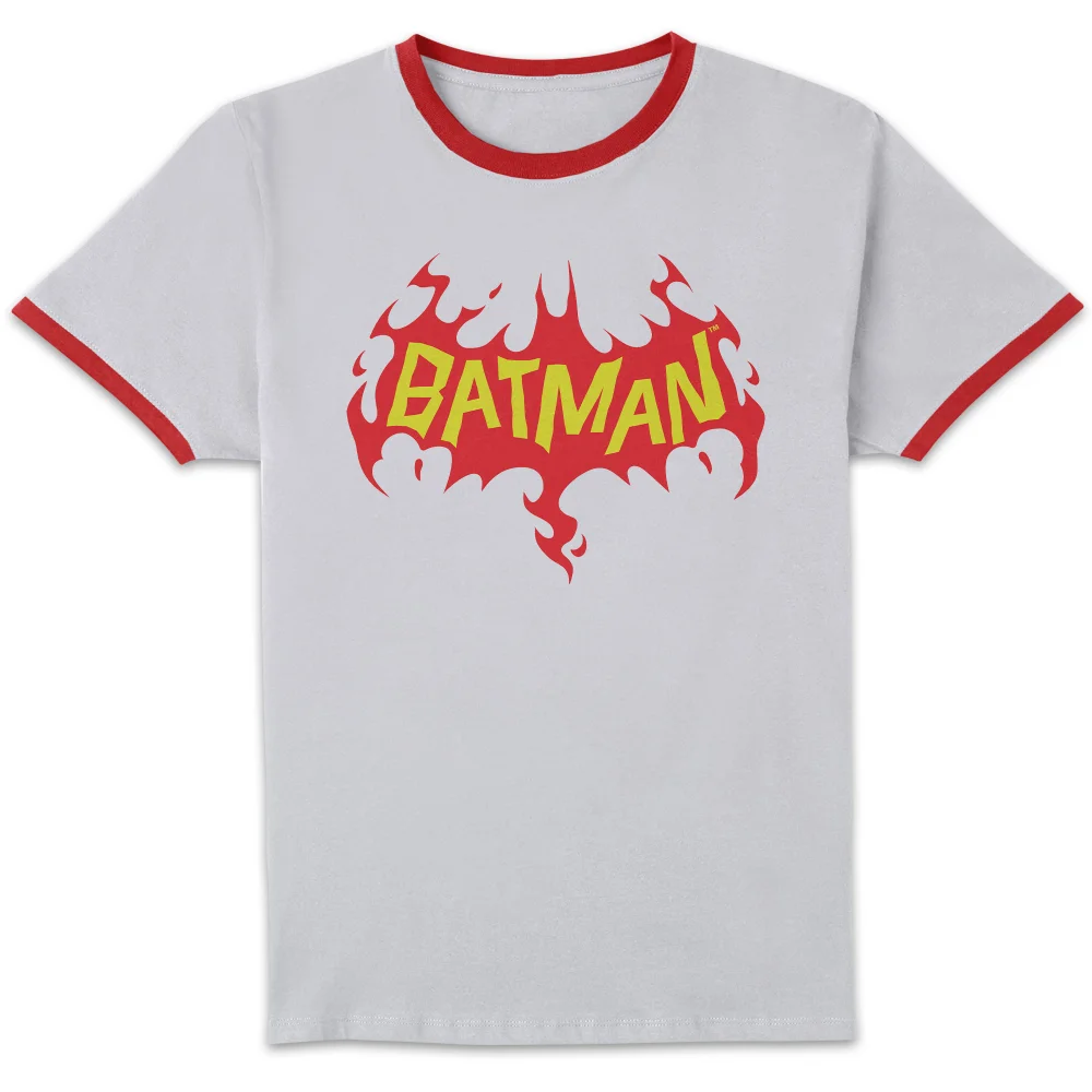 DC Comics Batman Flame Unisex Ringer T-Shirt - White/Red - S Image 1
