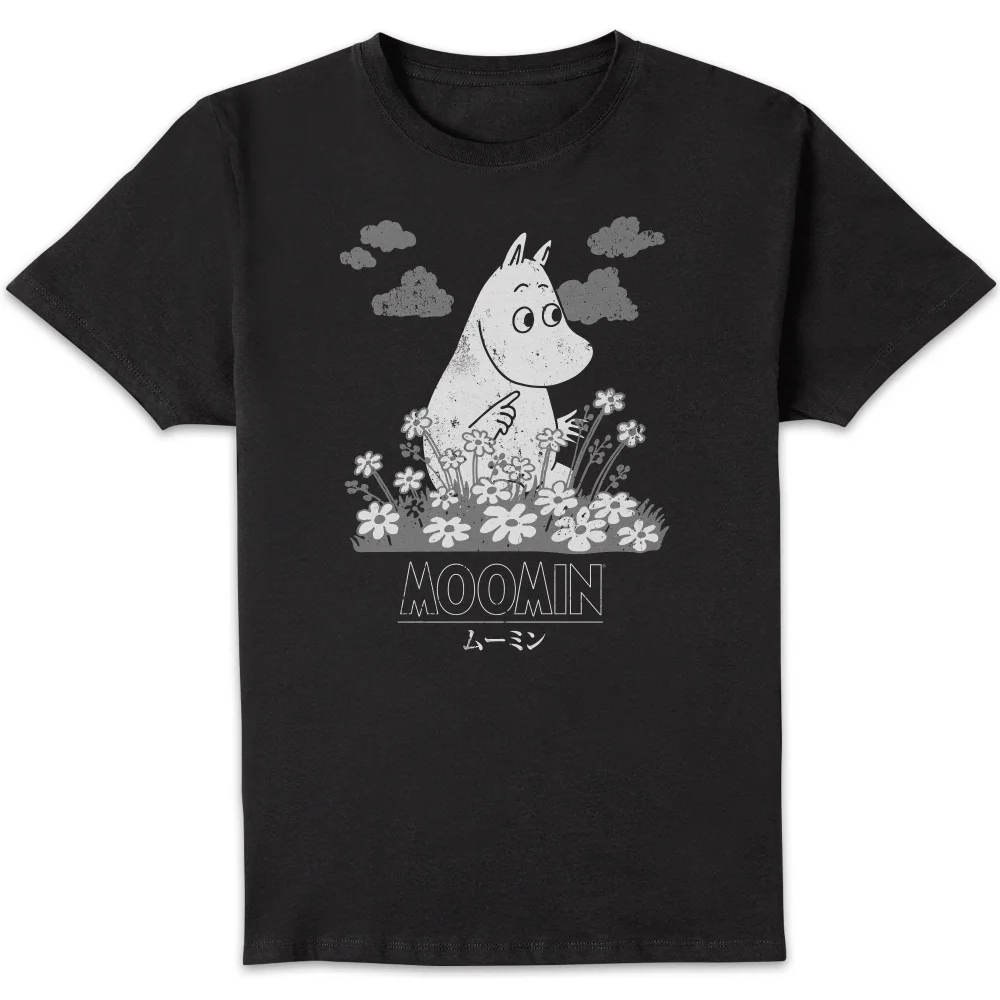 Moomin Flowers Japanese Unisex T-Shirt - Black - S Image 1