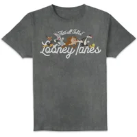 Looney Tunes Retro Lineup Unisex T-Shirt - Black Acid Wash