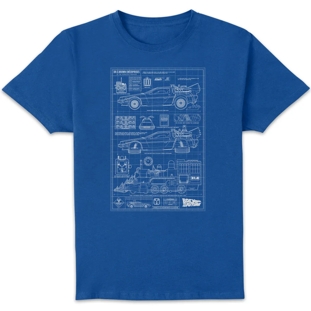 Back To The Future Schematics Unisex T-Shirt - Blue - S Image 1