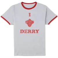 IT Chapter 2 I Heart Derry Unisex Ringer T-Shirt - White/Red - undefined undefined