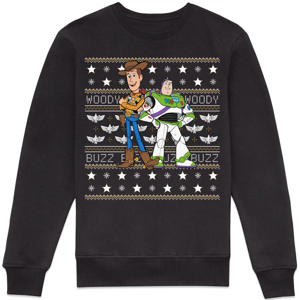 Disney Woody And Buzz Christmas Jumper Sweatshirt - Black - XS Image 1