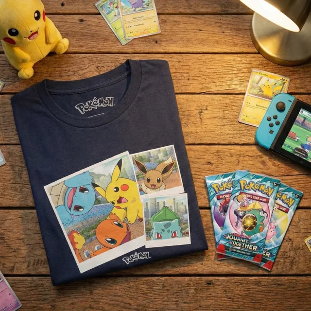 Pokémon Walking Along the Waterfront T-Shirt & Pokémon TCG Bundle - 3 x Journey Together Booster Packs